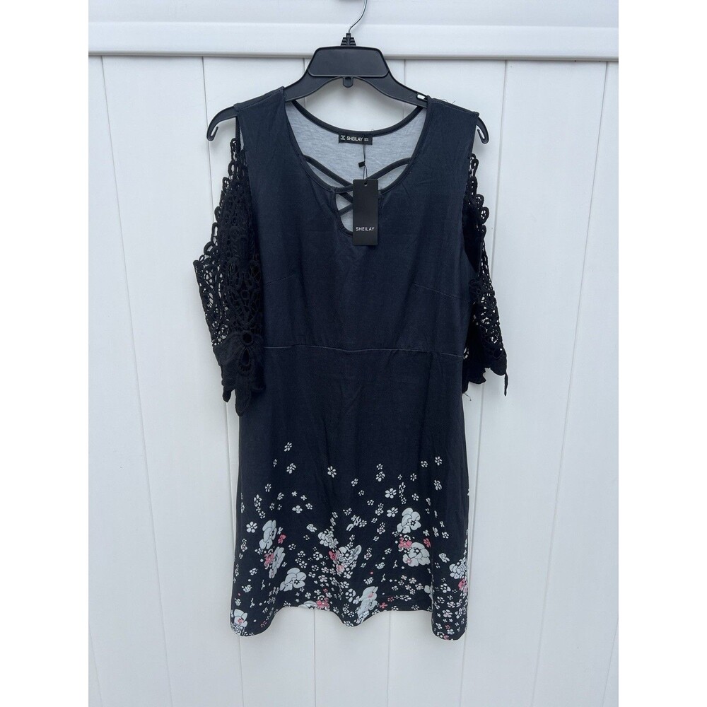 Sheilay Dress XL Floral Cold Shoulder Crochet Lace Short Sleeve A-Line Dress NWT